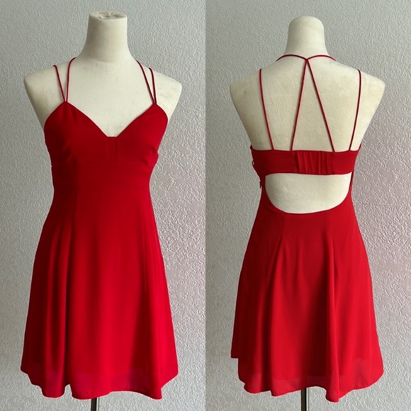 Express Fit & Flare Red Mini Dress - Picture 1 of 5